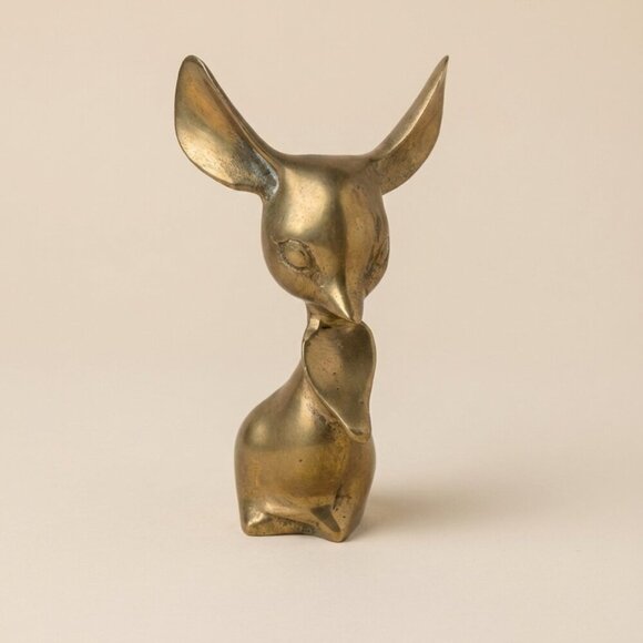 Vintage MCM Solid Brass Mouse Figurine Atomic Era Desk Decor 5 inches 1950's